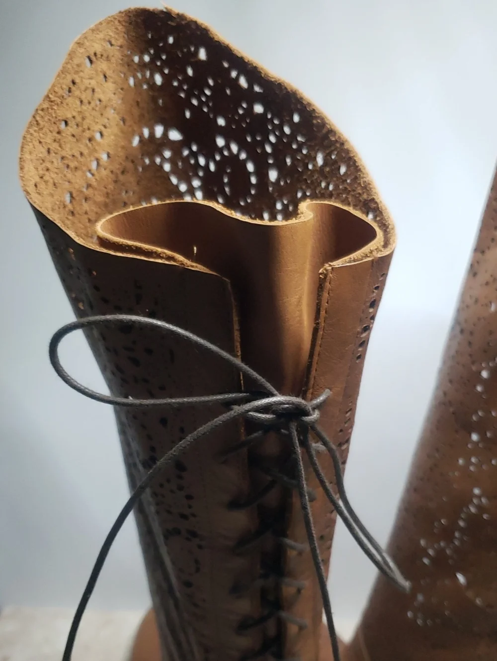 Sundance Women's Tall Brown Laser-Cut Leather Boots With Laces 41